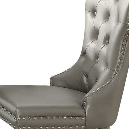 Set of Two Champagne Tufted Faux Leather Wing Back Dining Side Chairs