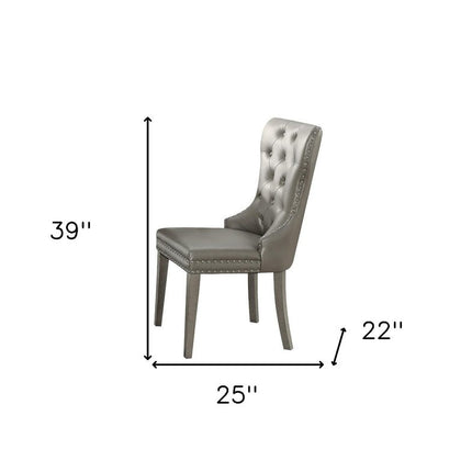 Set of Two Champagne Tufted Faux Leather Wing Back Dining Side Chairs