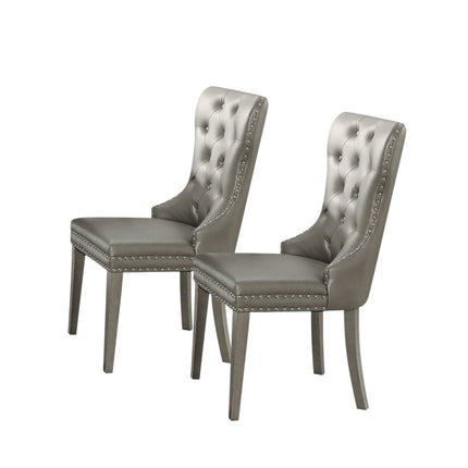 Set of Two Champagne Tufted Faux Leather Wing Back Dining Side Chairs