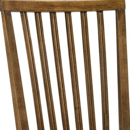 Set of Two Tan and Oak Linen Slat Back Dining Side Chairs