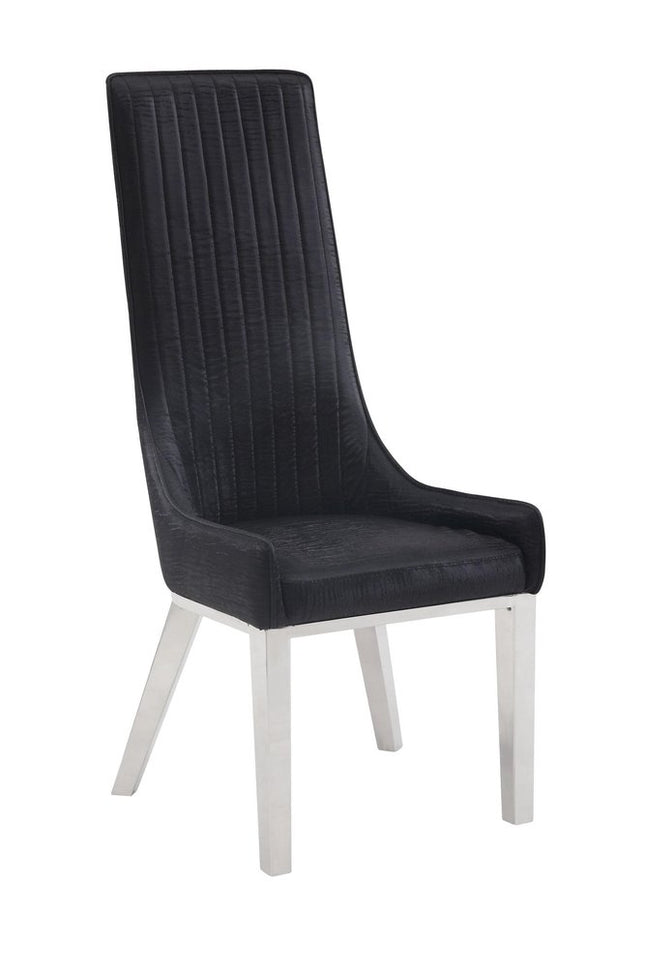 Set of Two Black and Silver Faux Leather Dining Side Chairs