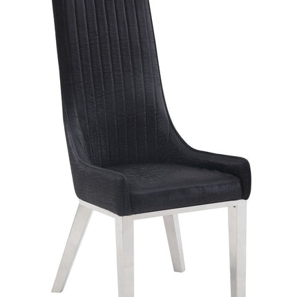 Set of Two Black and Silver Faux Leather Dining Side Chairs
