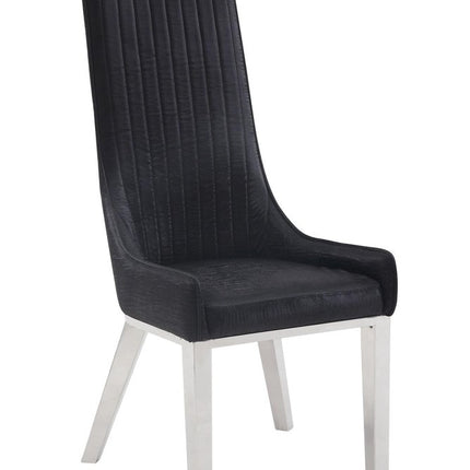 Set of Two Black and Silver Faux Leather Dining Side Chairs