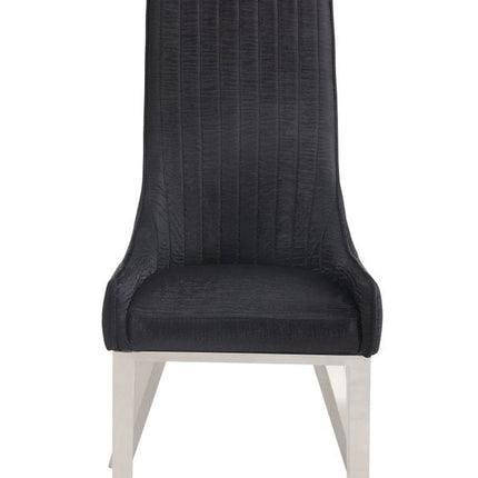 Set of Two Black and Silver Faux Leather Dining Side Chairs
