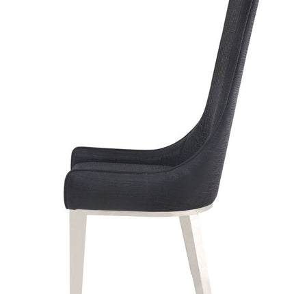 Set of Two Black and Silver Faux Leather Dining Side Chairs