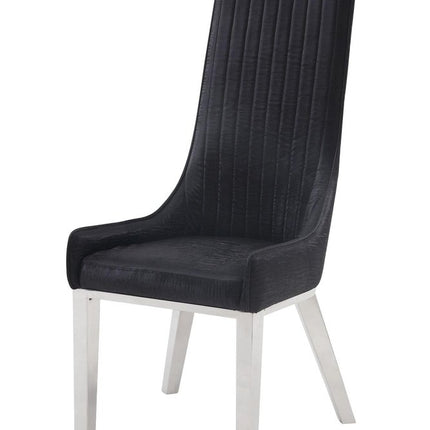 Set of Two Black and Silver Faux Leather Dining Side Chairs
