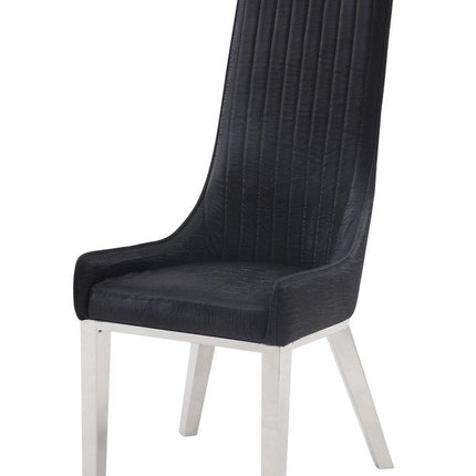 Set of Two Black and Silver Faux Leather Dining Side Chairs