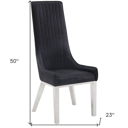 Set of Two Black and Silver Faux Leather Dining Side Chairs