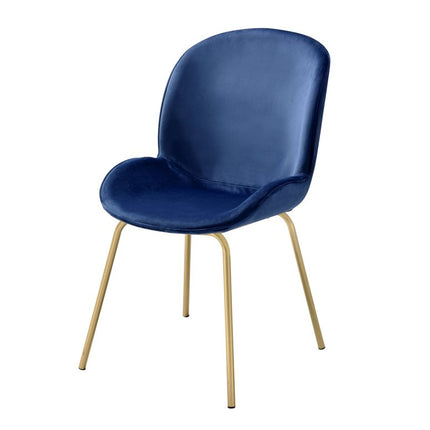 Set of Two Blue and Gold Velvet Wing Back Dining Side Chairs