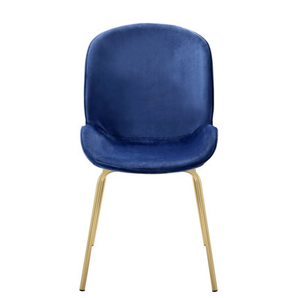 Set of Two Blue and Gold Velvet Wing Back Dining Side Chairs