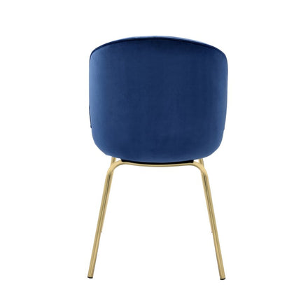 Set of Two Blue and Gold Velvet Wing Back Dining Side Chairs