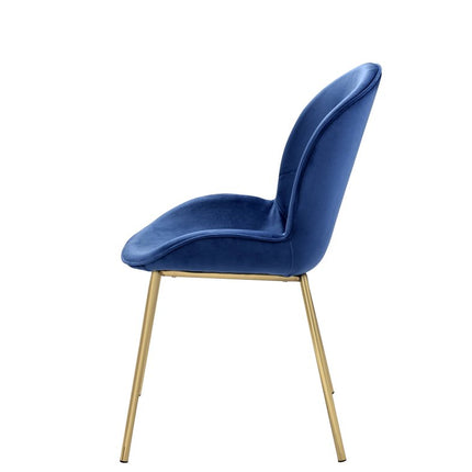 Set of Two Blue and Gold Velvet Wing Back Dining Side Chairs