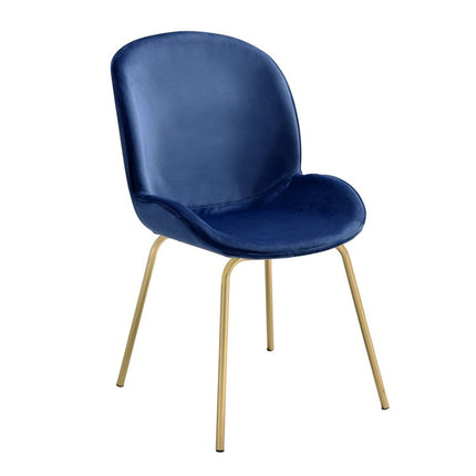 Set of Two Blue and Gold Velvet Wing Back Dining Side Chairs