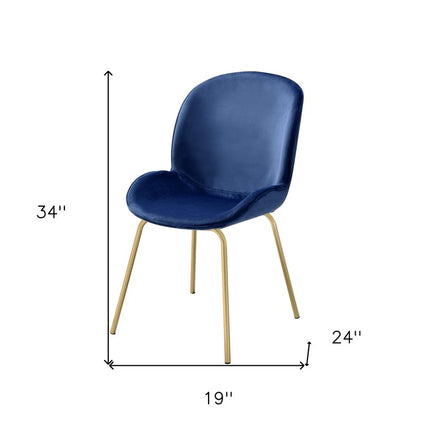 Set of Two Blue and Gold Velvet Wing Back Dining Side Chairs