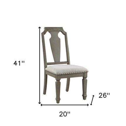 Set of Two Beige and Oak Linen Open Back Dining Side Chairs