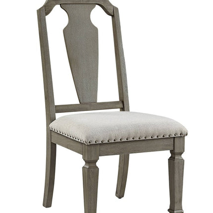 Set of Two Beige and Oak Linen Open Back Dining Side Chairs