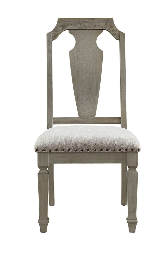Set of Two Beige and Oak Linen Open Back Dining Side Chairs