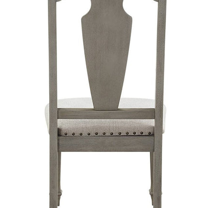 Set of Two Beige and Oak Linen Open Back Dining Side Chairs