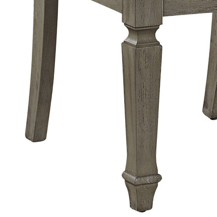 Set of Two Beige and Oak Linen Open Back Dining Side Chairs