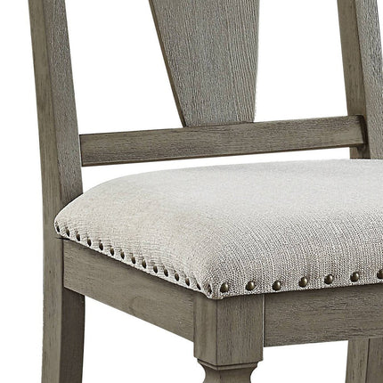 Set of Two Beige and Oak Linen Open Back Dining Side Chairs
