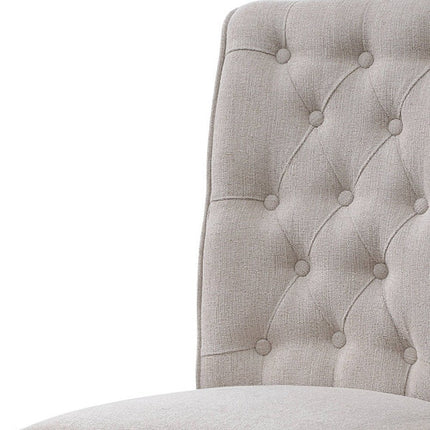 Set of Two Tufted Beige and Gray Upholstered Linen And Solid Wood Dining Side Chairs