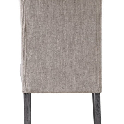 Set of Two Tufted Beige and Gray Upholstered Linen And Solid Wood Dining Side Chairs