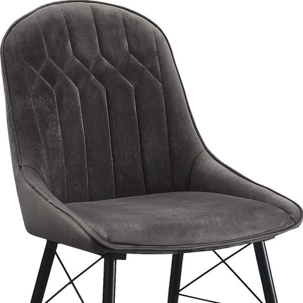 Set of Two Gray and Black Tufted Fabric Dining Side Chairs