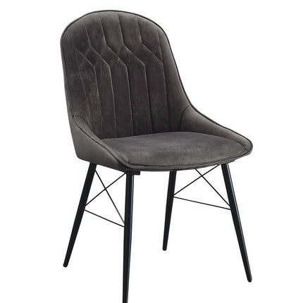 Set of Two Gray and Black Tufted Fabric Dining Side Chairs