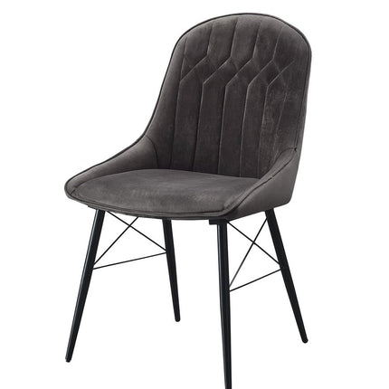Set of Two Gray and Black Tufted Fabric Dining Side Chairs