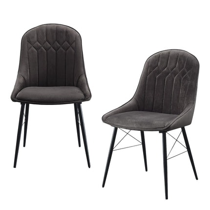 Set of Two Gray and Black Tufted Fabric Dining Side Chairs