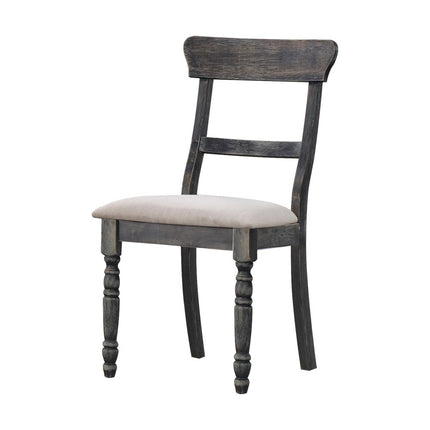 Set of Two Light Brown and Gray Linen Slat Back Dining Side Chairs
