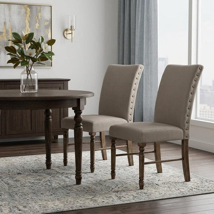 Set of Two Cream and Oak Linen Dining Side Chairs