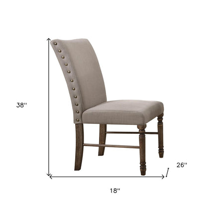 Set of Two Cream and Oak Linen Dining Side Chairs