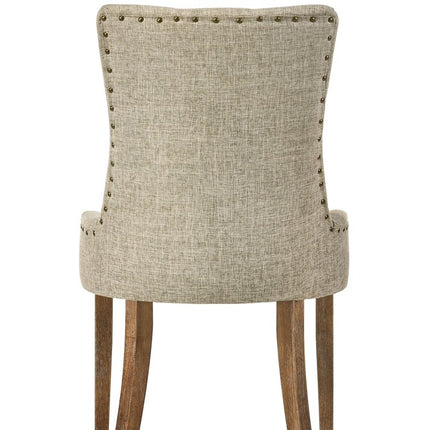 Set of Two Beige and Oak Tufted Fabric Dining Side Chairs