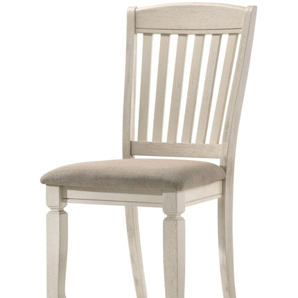 Set of Two Tan and Cream Fabric Slat Back Dining Side Chairs