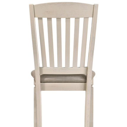 Set of Two Tan and Cream Fabric Slat Back Dining Side Chairs