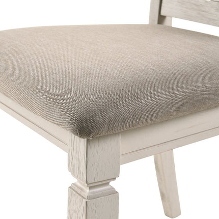 Set of Two Tan and Cream Fabric Slat Back Dining Side Chairs