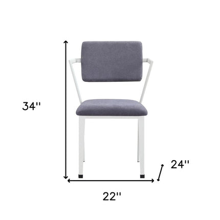 Set of Two Gray and White Fabric Open Back Dining Side Chairs
