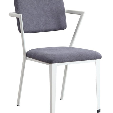 Set of Two Gray and White Fabric Open Back Dining Side Chairs