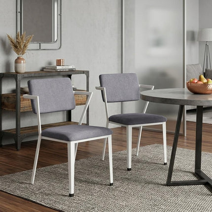 Set of Two Gray and White Fabric Open Back Dining Side Chairs