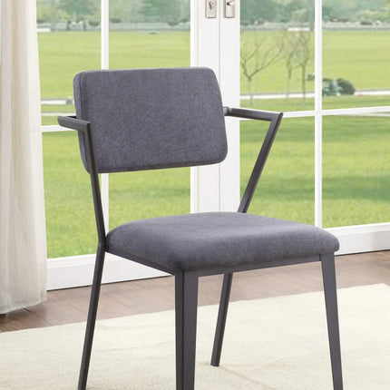 Set of Two Gray and Gunmetal Fabric Open Back Dining Side Chairs