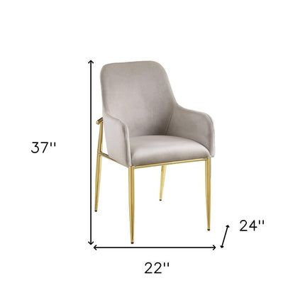 Set of Two Gray and Gold Velvet And Wood and Metal Dining Side Chairs