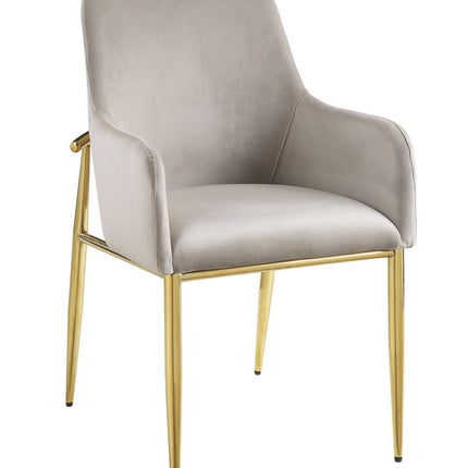 Set of Two Gray and Gold Velvet And Wood and Metal Dining Side Chairs