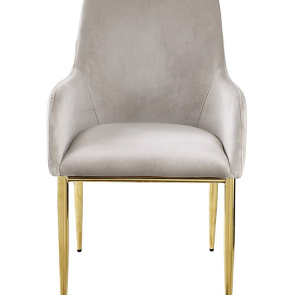 Set of Two Gray and Gold Velvet And Wood and Metal Dining Side Chairs