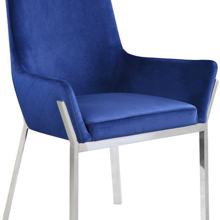 Set of Two Blue and Silver Velvet Dining Side Chairs