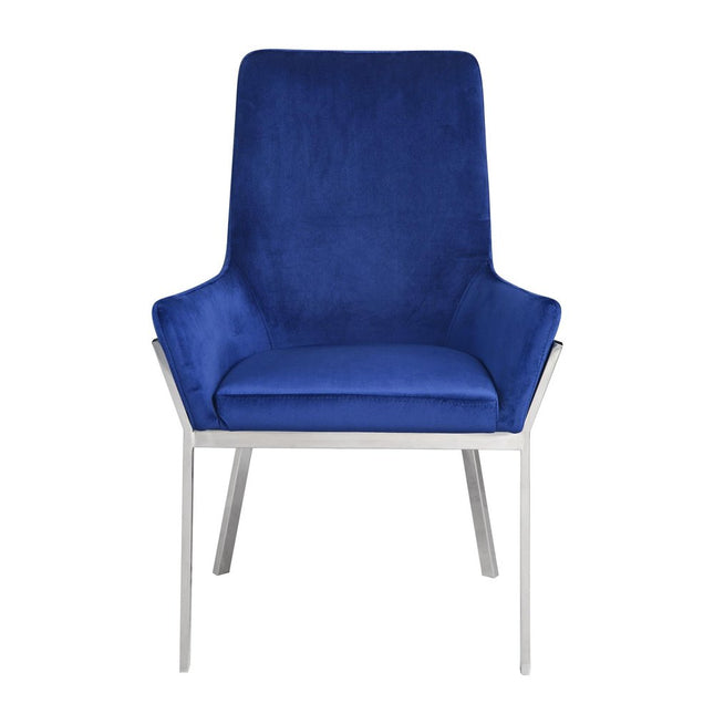 Set of Two Blue and Silver Velvet Dining Side Chairs