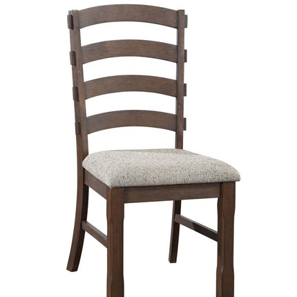 Set of Two Gray and Oak Fabric Ladder Back Dining Side Chairs