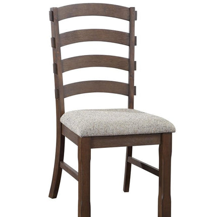 Set of Two Gray and Oak Fabric Ladder Back Dining Side Chairs