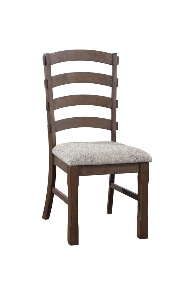 Set of Two Gray and Oak Fabric Ladder Back Dining Side Chairs