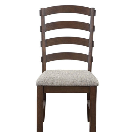 Set of Two Gray and Oak Fabric Ladder Back Dining Side Chairs